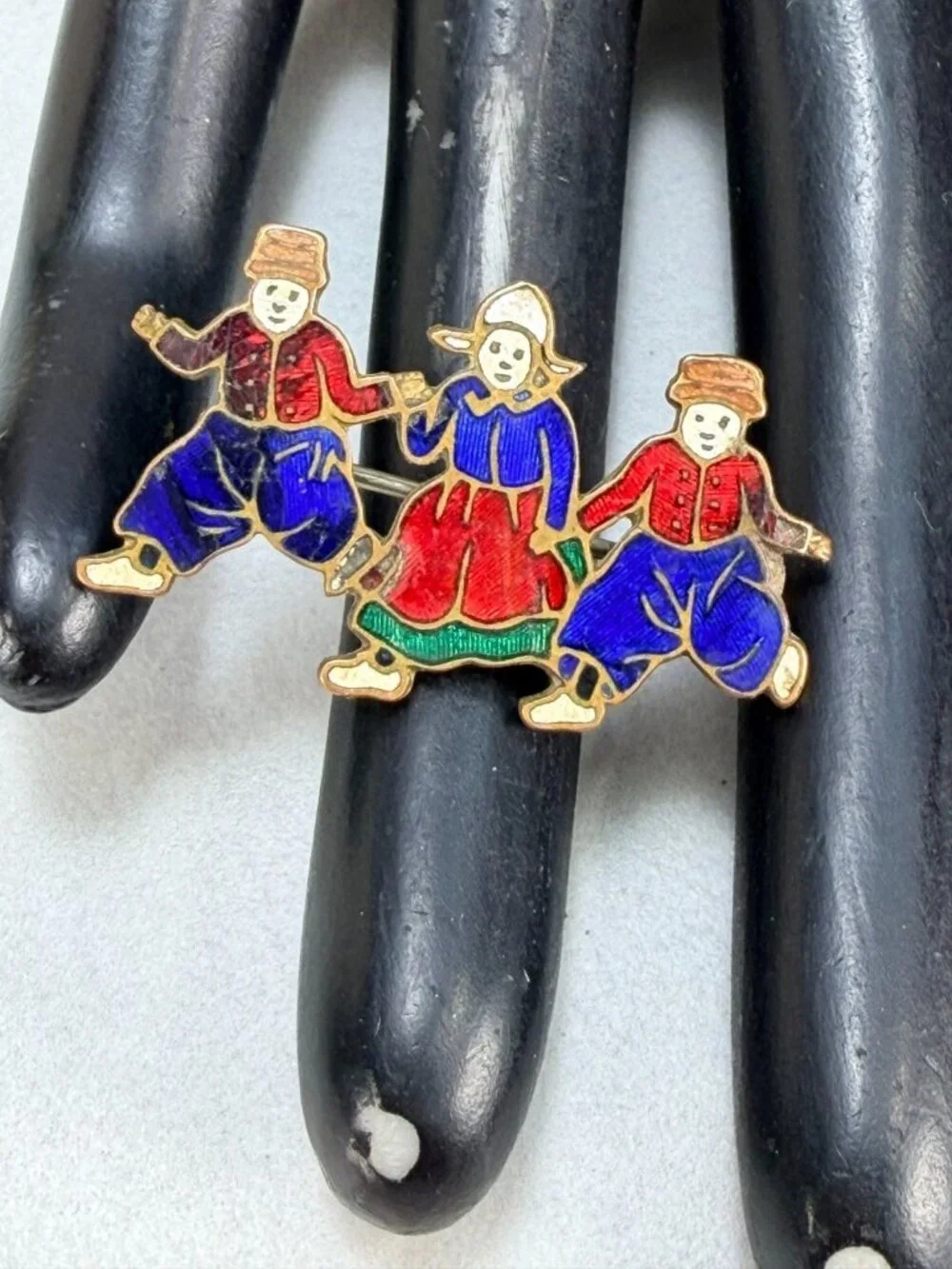 Vtg ANTIQUE Brooch Pin Dutch Dancers Enamel Gold tone Jewelry lot x